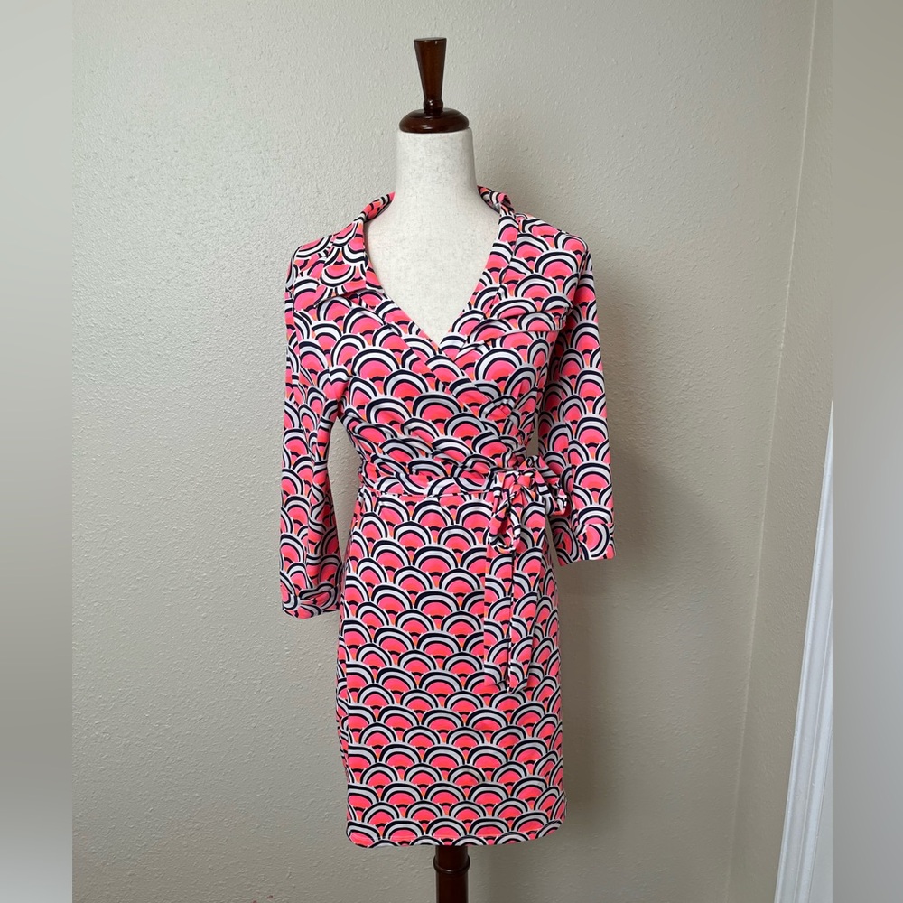 Julie Brown Pink and Navy Wrap Dress Size Medium
